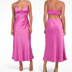 New House of Harlow 1960 Satin Slip Maxi Pink Cut Out Dress Size Large